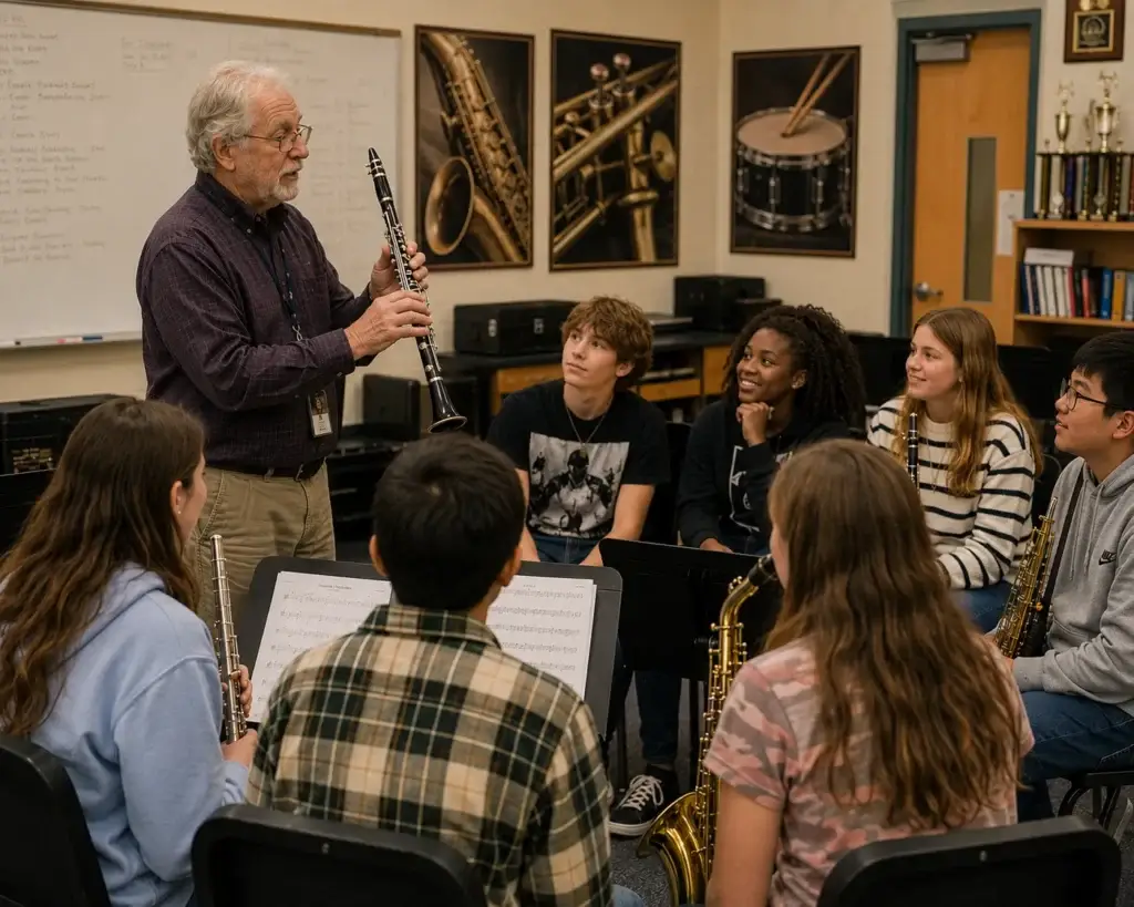 Music teacher speaking to students